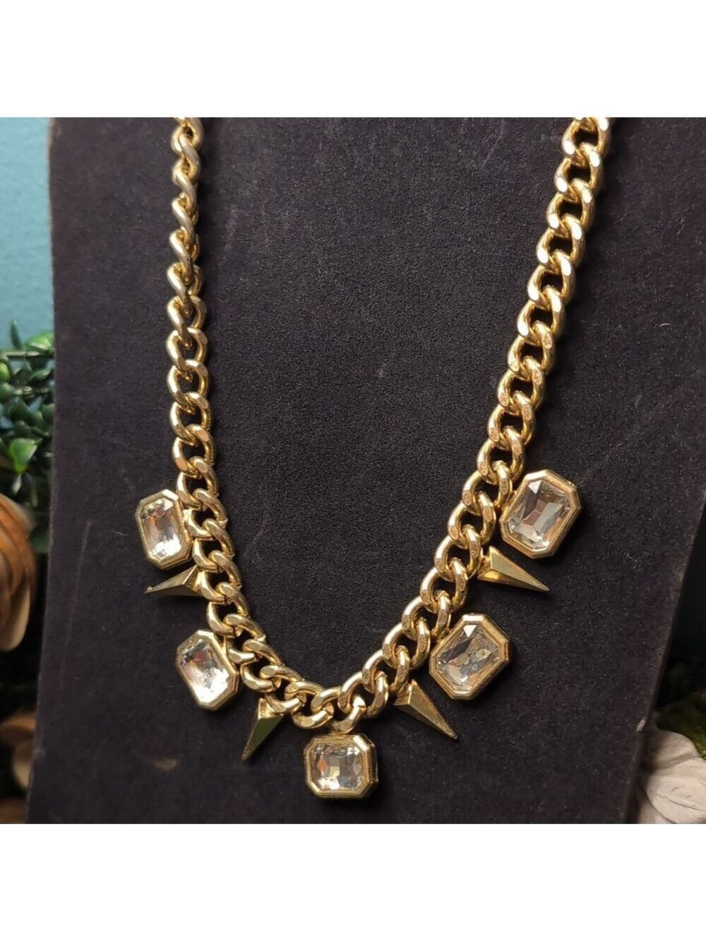 Gold and Silver Necklace with Crystal Pendants - Picture 3 of 7